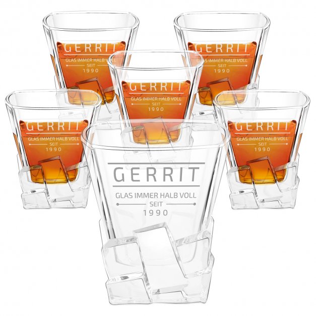 Ice Blink 6er Whisky Gläser Set mit Gravur für einen Sportler, Schwimmer zum Geburtstag