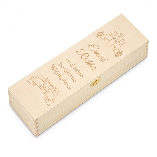 Geschenkbox für Wein aus Kiefernholz mit Gravur Natur für einen Weingenießer