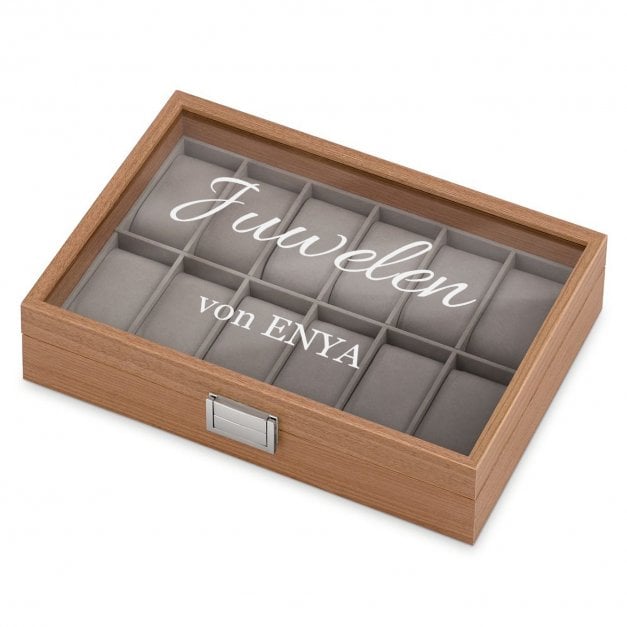 Uhrenbox aus Holz mit Gravur und Initialen für sie zum Jubiläum