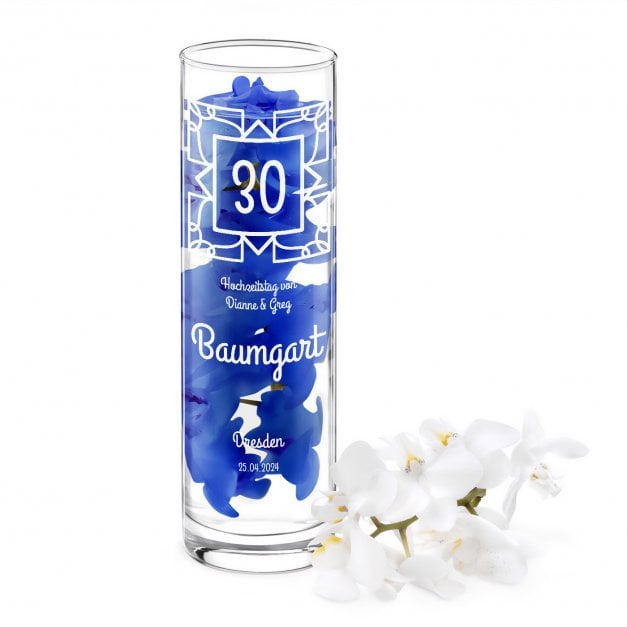 Glasvase mit Gravur für ein Ehepaar zum 30. Hochzeitstag