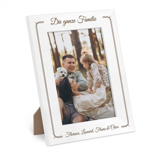 Weißer Fotorahmen mit Gravur für ein Ehepaar zum Jahrestag zur Hochzeit Einweihung