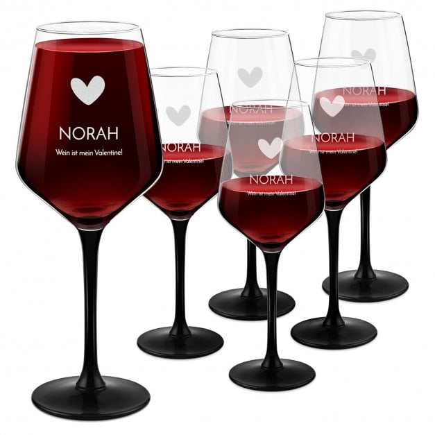 6er Rubin Weingläser Set mit Gravur und schwarzem Stiel für Ihre Liebste Ehefrau nicht nur zum Valentinstag