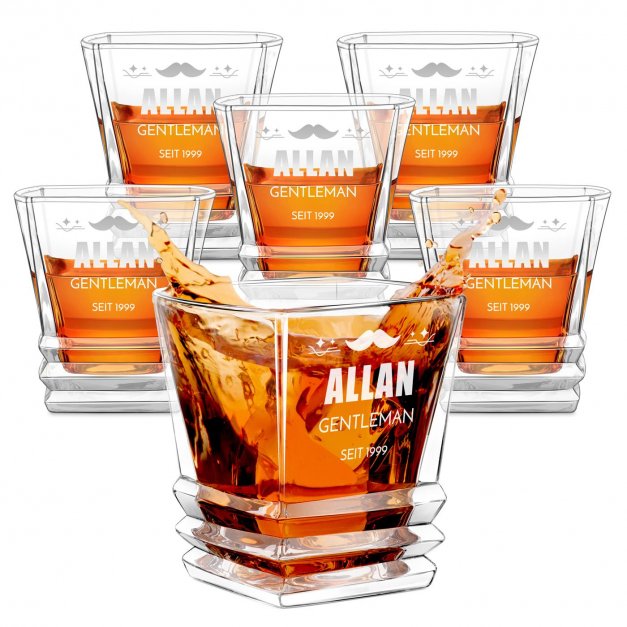 Geometric 6er Whisky Gläser Set mit Gravur für einen Gentleman zu Weihnachten