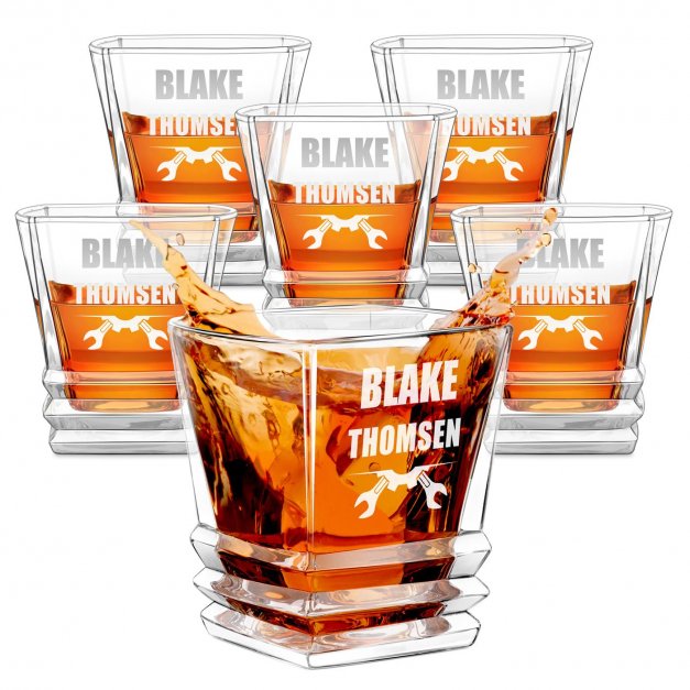 Geometric 6er Whisky Gläser Set mit Gravur für einen Heimwerker
