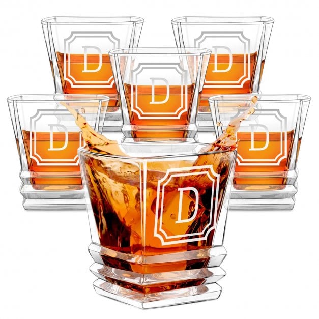 Geometric 6er Whisky Gläser Set mit eingravierter Initiale für einen Whiskygenießer
