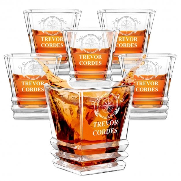 Geometric 6er Whisky Gläser Set mit Gravur für einen Reisenden