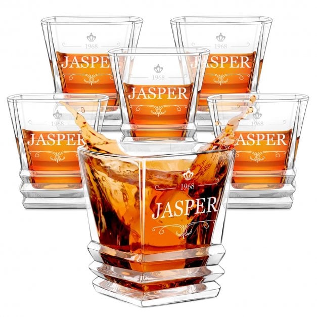 Geometric 6er Whisky Gläser Set mit Gravur für ihn zur Geburtstagsfeier