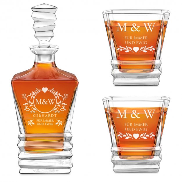 Geometric Whisky Karaffe mit 2 Gläsern und Gravur für ein Paar zur Hochzeit zum Jahrestag