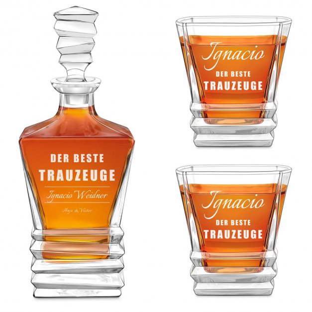 Geometric Whisky Karaffe mit 2 Gläsern und Gravur für Ihren Trauzeugen als Dankeschön