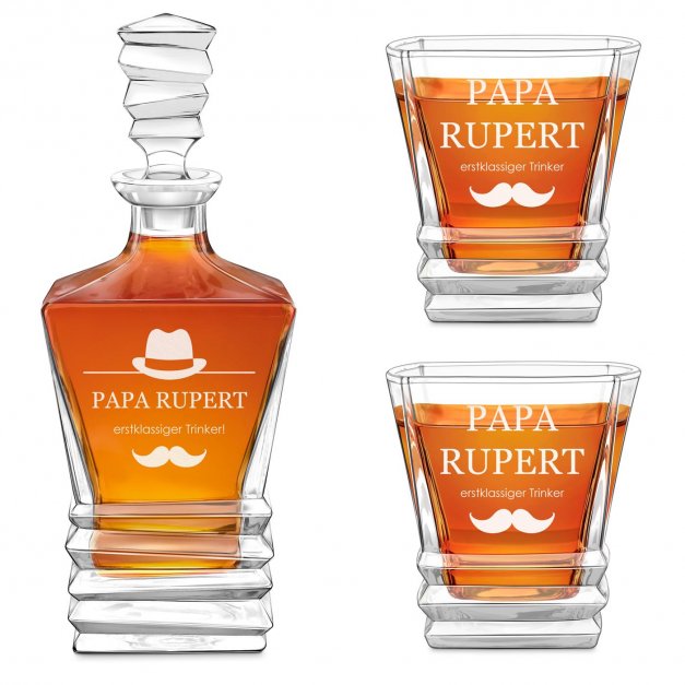 Geometric Whisky Karaffe mit 2 Gläsern und Gravur für Ihren Papa