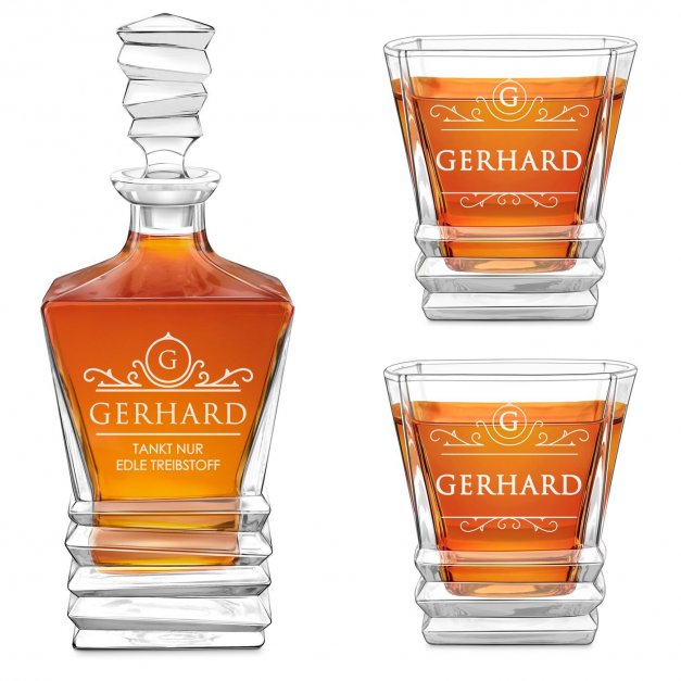 Geometric Whisky Karaffe mit 2 Gläsern und Gravur für einen Mechaniker Autofan Motorradfan