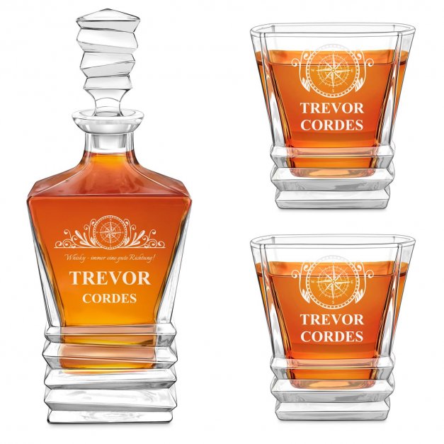 Geometric Whisky Karaffe mit 2 Gläsern und Gravur für einen Reisebegeisterten