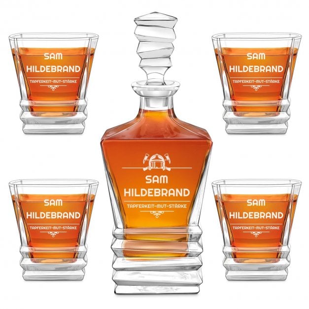 Geometric Whisky Karaffe mit 4 Gläsern und Gravur für einen Feuerwehrmann
