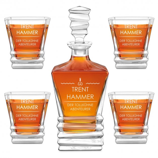 Geometric Whisky Karaffe mit 4 Gläsern und Gravur für einen Reisebegeisterten