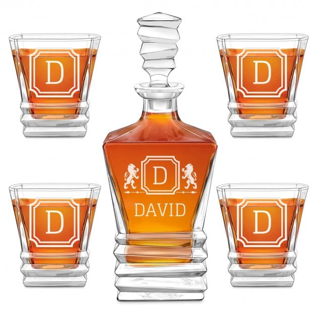 Geometric Whisky Karaffe mit 4 Gläsern und Gravur für ihn zum Jubliäum