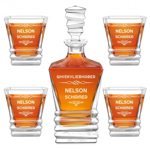 Geometric Whisky Karaffe mit 4 Gläsern und Gravur für einen Gentleman Whiskykenner