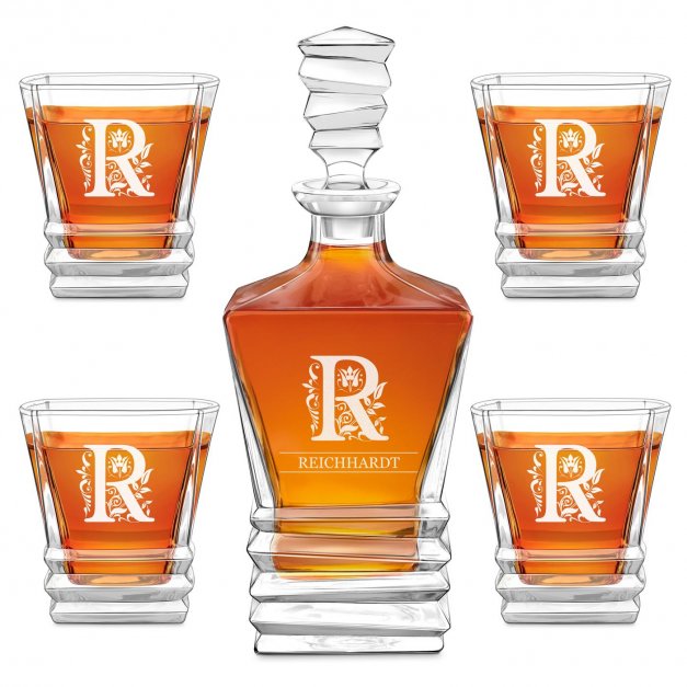 Geometric Whisky Karaffe Set mit 4 Gläsern und Gravur für einen Whiskygenießer