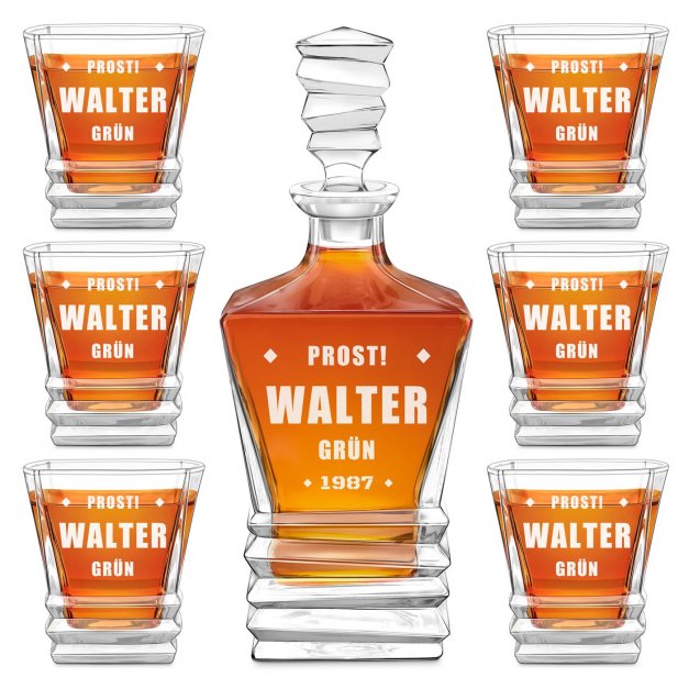Geometric Whisky Karaffe mit 6 Gläsern und Gravur für ihn zum Geburtstag