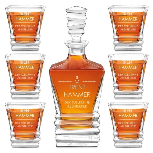 Geometric Whisky Karaffe mit 6 Gläsern und Gravur für einen Reisebegeisterten Segler