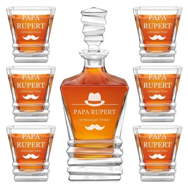 Geometric Whisky Karaffe mit 6 Gläsern und Gravur für Ihren Papa