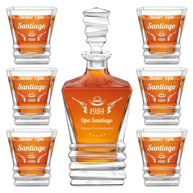 Geometric Whisky Karaffe mit 6 Gläsern und Gravur für Ihren Großvater zum Geburtstag