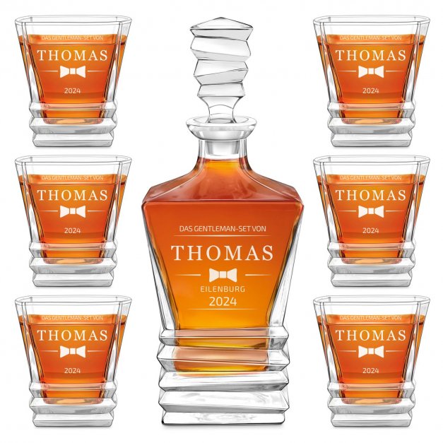Geometric Whisky Karaffe mit 6 Gläsern und Gravur für einen Gentleman zum Geburtstag