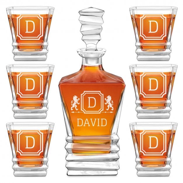 Geometric Whisky Karaffe mit 6 Gläsern und Gravur für ihn zum Jubliäum