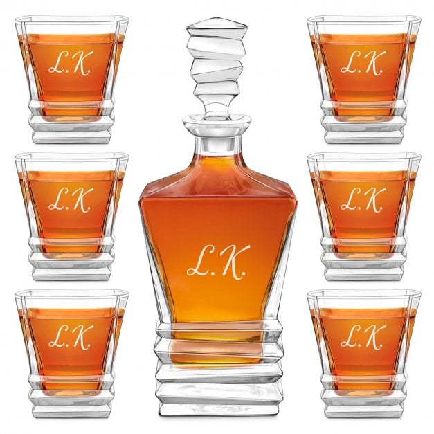 Geometric Whisky Karaffe mit 6 Gläsern und Gravur und Initialen