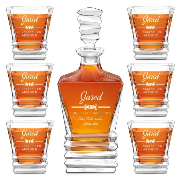 Geometric Whisky Karaffe mit 6 Gläsern und Gravur für einen Junggesellenabschied
