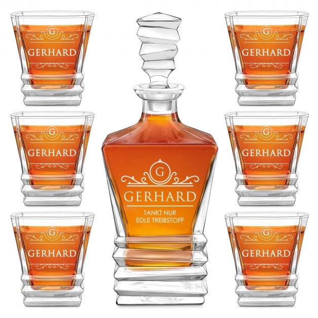 Geometric Whisky Karaffe mit 6 Gläsern und Gravur für einen Mechaniker Autofan Motorradfan