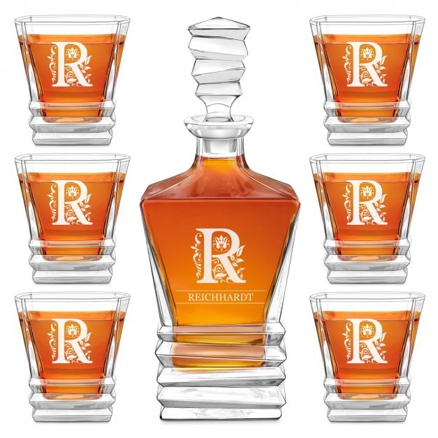 Geometric Whisky Karaffe mit 6 Gläsern und Gravur für einen Whiskygenießer