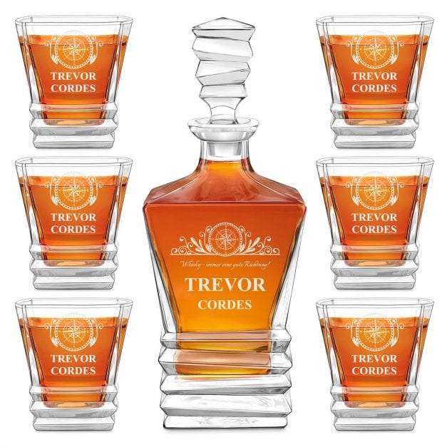 Geometric Whisky Karaffe mit 6 Gläsern und Gravur für einen Abenteurer Bersteiger