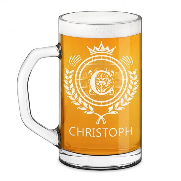 Bierseidel aus Glas mit Gravur für einen Biertrinker zum Geburtstag