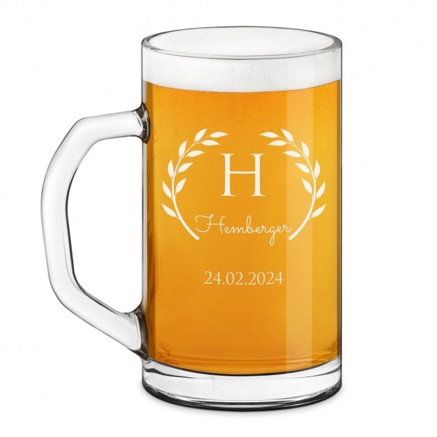 Bierseidel aus Glas mit Gravur für einen Bierfreund zum Geburtstag