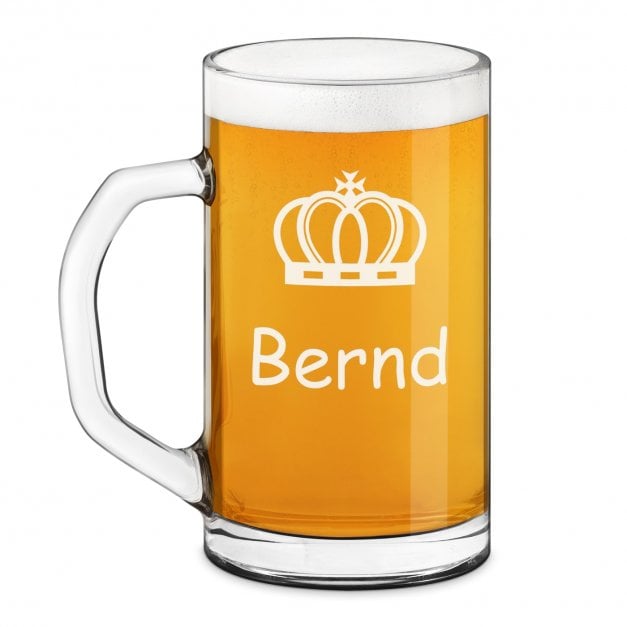 Bierseidel aus Glas mit Gravur für einen Bierfreund zum Geburtstag Krone