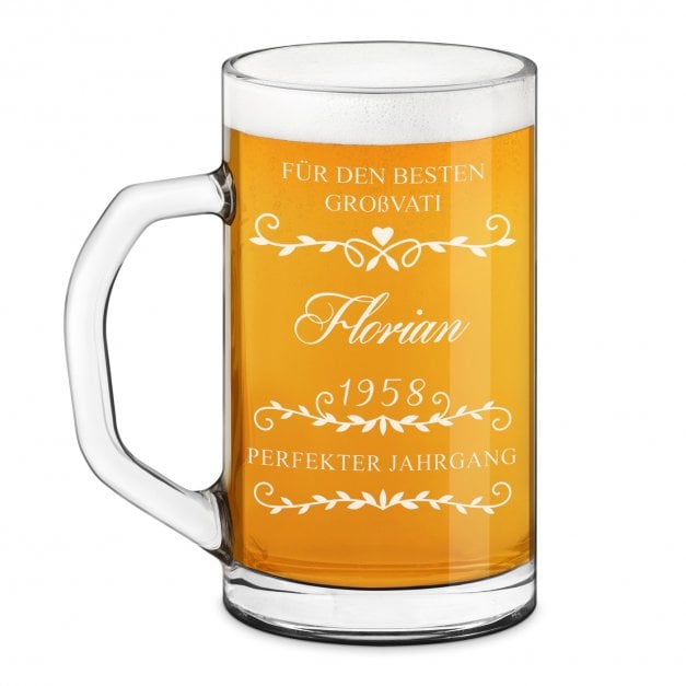 Bierseidel aus Glas mit Gravur für Ihren Großpapa zum Geburtstag Verzierung