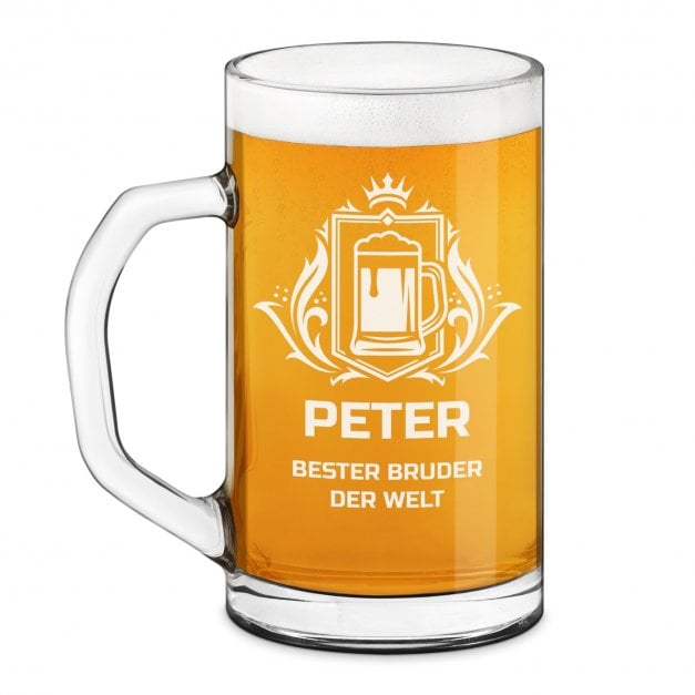 Bierseidel aus Glas mit Gravur für Ihren weltbesten Bruder