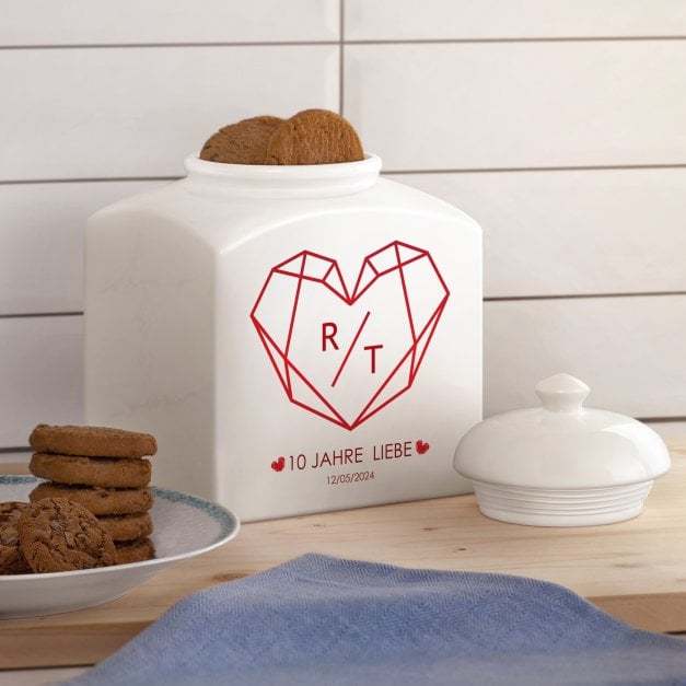 Weiße Keramikdose mit Aufdruck für ein Paar zum 10. Hochzeitstag