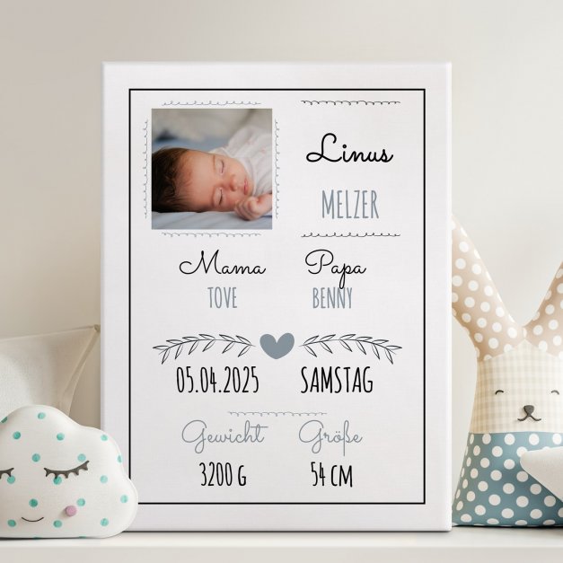 Fotoleinwand mit Aufdruck von eigenen Fotos für einen Jungen zur Taufe Geburt