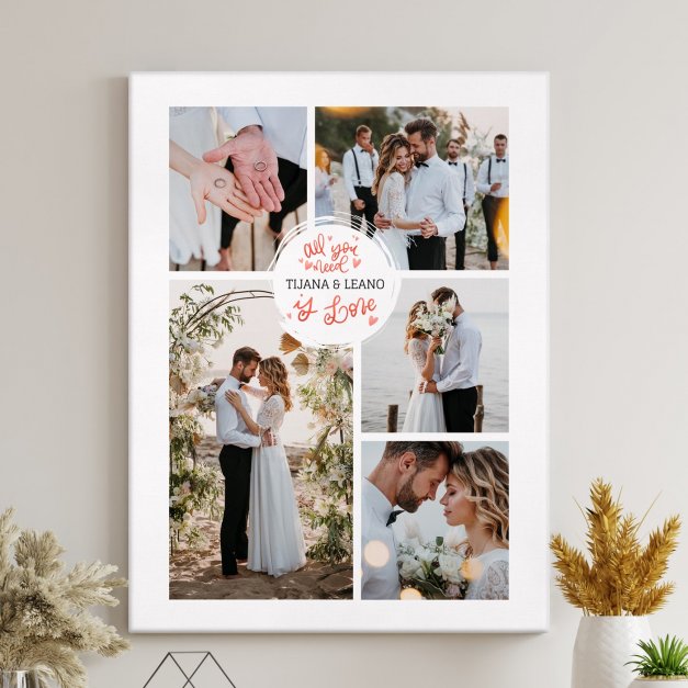 Fotoleinwand mit Aufdruck von eigenen Fotos für ein Paar zur Hochzeit zur Einweihungsparty