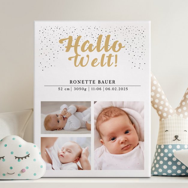 Fotoleinwand mit Aufdruck von eigenen Fotos für ein Mädchen Baby zur Geburt Taufe