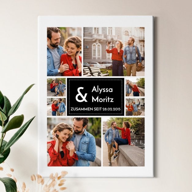 Wandbildcollage mit Aufdruck von eigenen Fotos für ein Paar zur Hochzeit zum Hochzeitstag Einzug