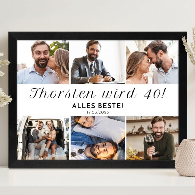 Personalisiertes Wandbildposter mit eigenem Foto für ihn zum 40. Geburtstag