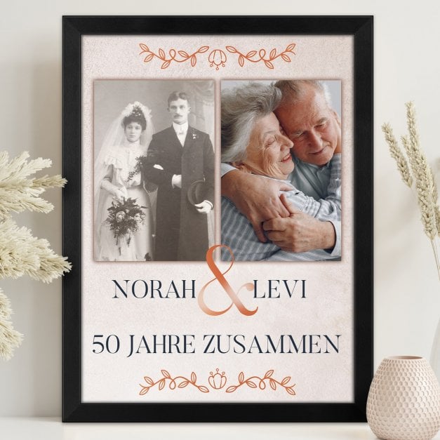Personalisiertes Wandbildposter mit eigenem Foto für ein Paar zum 50. Hochzeitstag