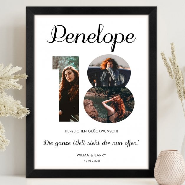 Personalisiertes Wandbildposter mit eigenem Foto für sie zum 18. Geburtstag