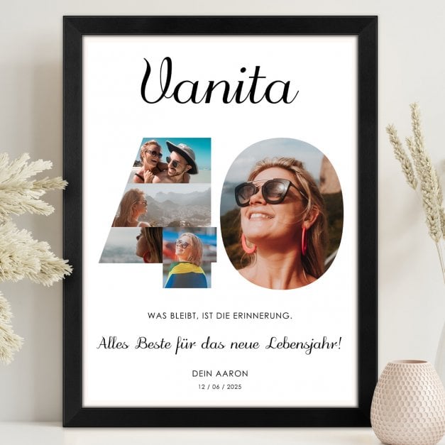 Personalisiertes Wandbildposter mit eigenem Foto für Ihre Frau zum 40. Geburtstag
