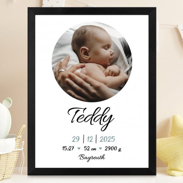 Personalisiertes Wandbildposter mit eigenem Foto für einen Jungen zur Geburt