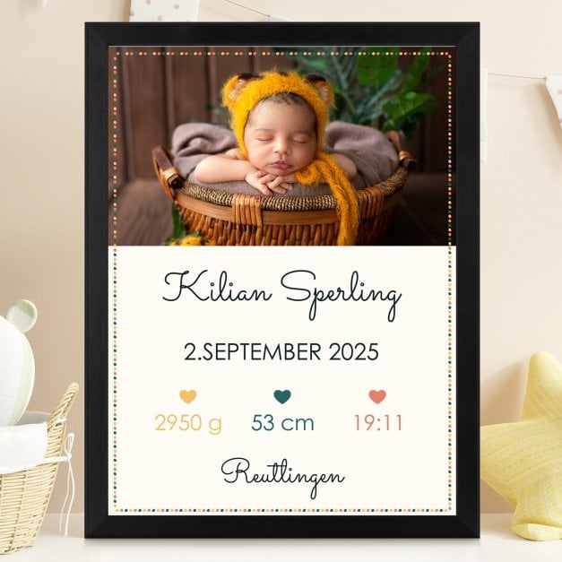 Personalisiertes Wandbildposter mit eigenem Foto für einen kleinen Jungen zur Geburt