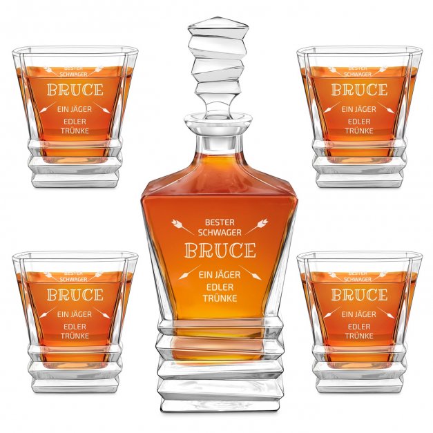 Geometric Whisky Karaffe mit 4 Gläsern und Gravur für Ihren Schwager Whiskygenießer