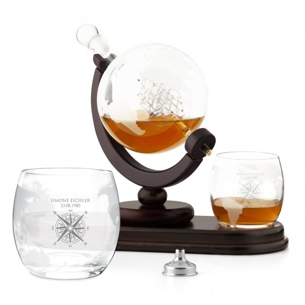 Whisky Karaffe in Globusform mit Schiff mit 2 Gläsern für eine Weltenbummlerin zum Geburtstag